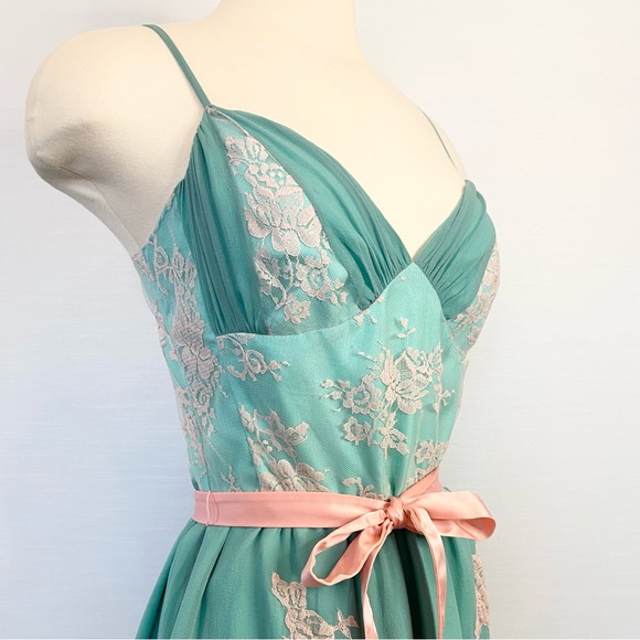 🌺SOLD🌺 90s Betsey Johnson SILK New York Chiffon Green Babydoll Slip Dress 8 - Picture 10 of 12